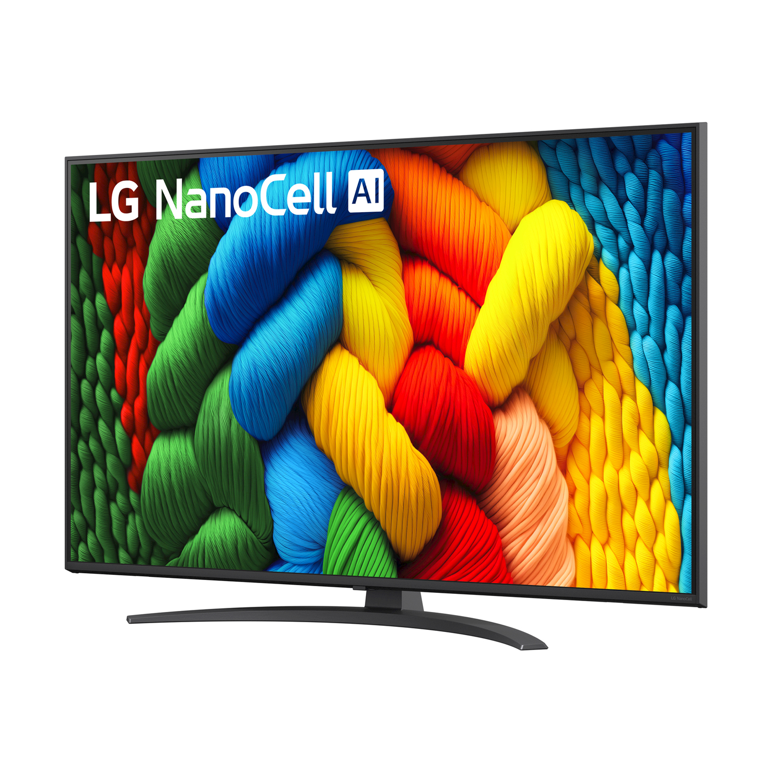 Uno schermo TV che mostra filati colorati con il marchio LG NanoCell AI.