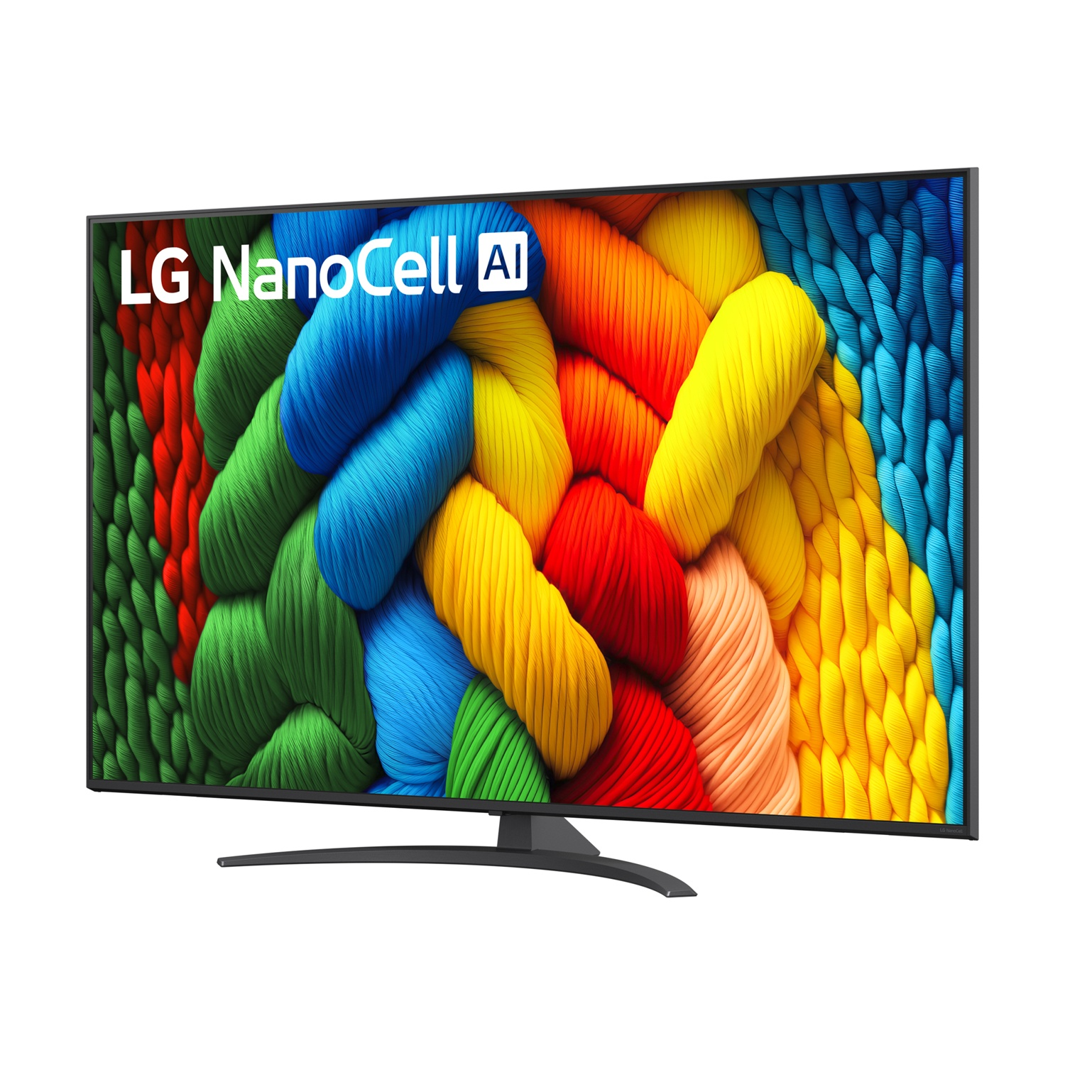 Un TV LG NanoCell AI che mostra un insieme di filati colorati e strutturati.