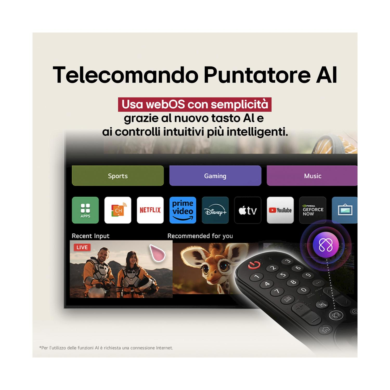 Uno schermo TV che mostra un'interfaccia. Un telecomando è in primo piano.