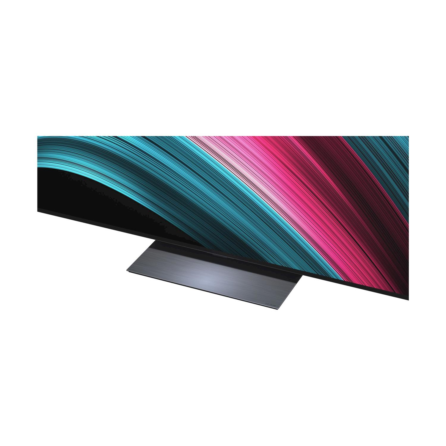 Primo piano di un televisore con un motivo astratto colorato.