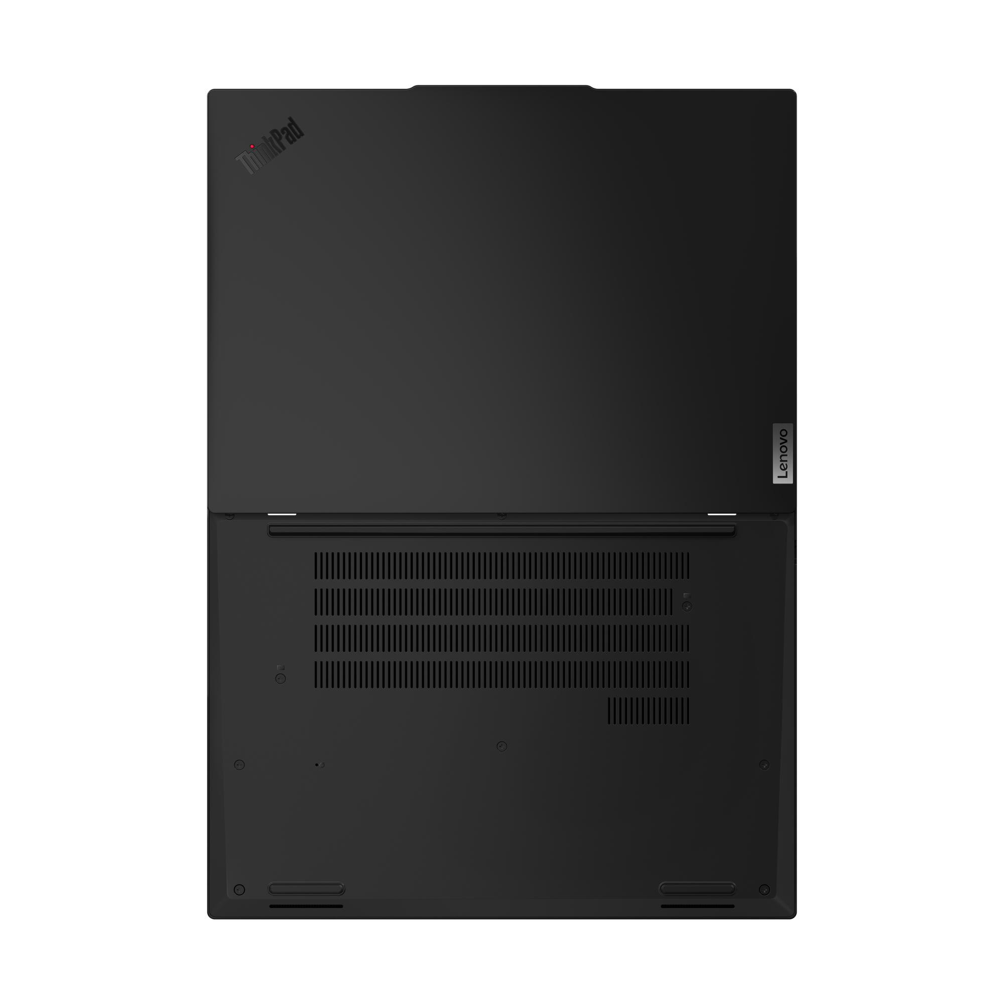 Schwarzer Lenovo ThinkPad Laptop-Computer, Draufsicht.
