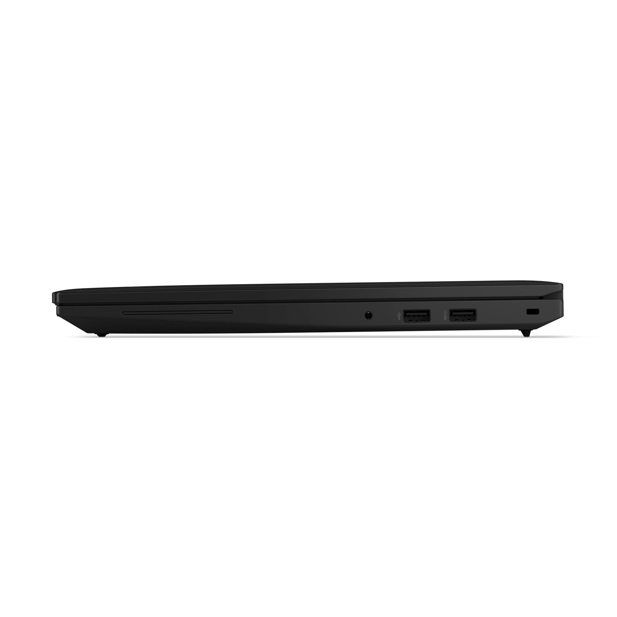 Seitenansicht eines schwarzen Laptops mit Anschlüssen an der Seite.