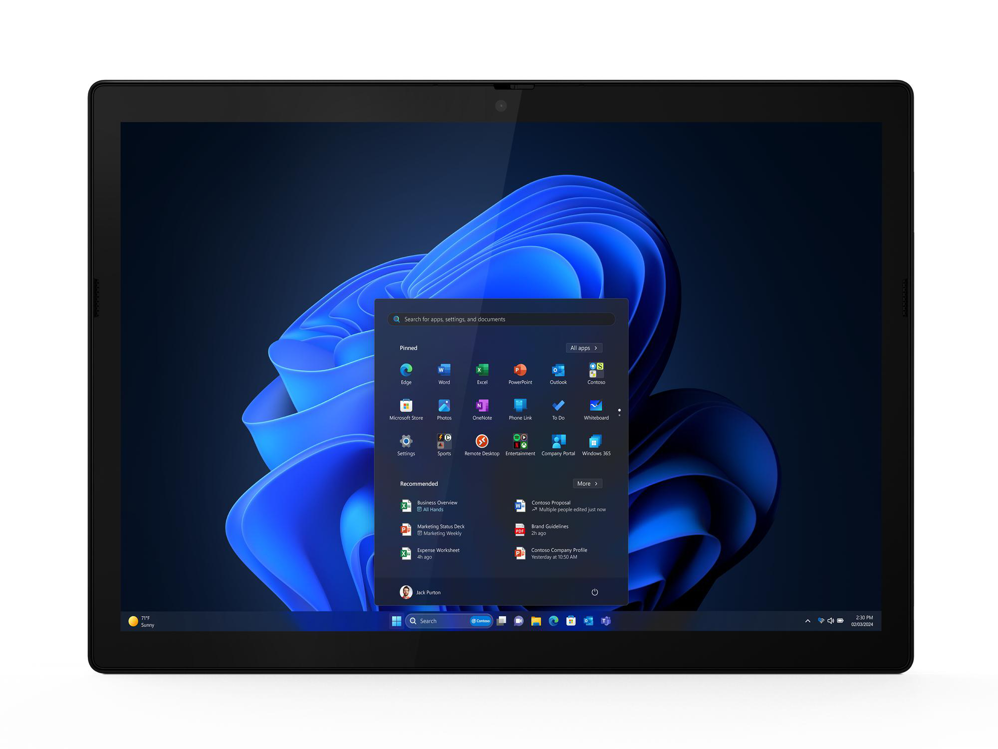 Ein schwarzer Laptop, der das Windows-Startmenü anzeigt. Weißer Hintergrund.