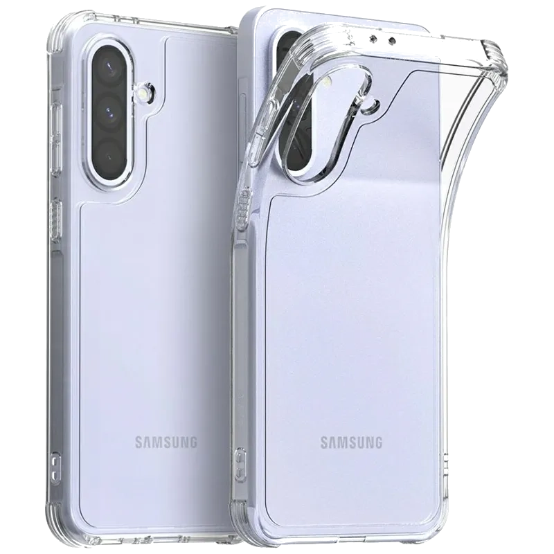 Dwa przezroczyste etui na telefon. Wykonane są z przezroczystego plastiku.