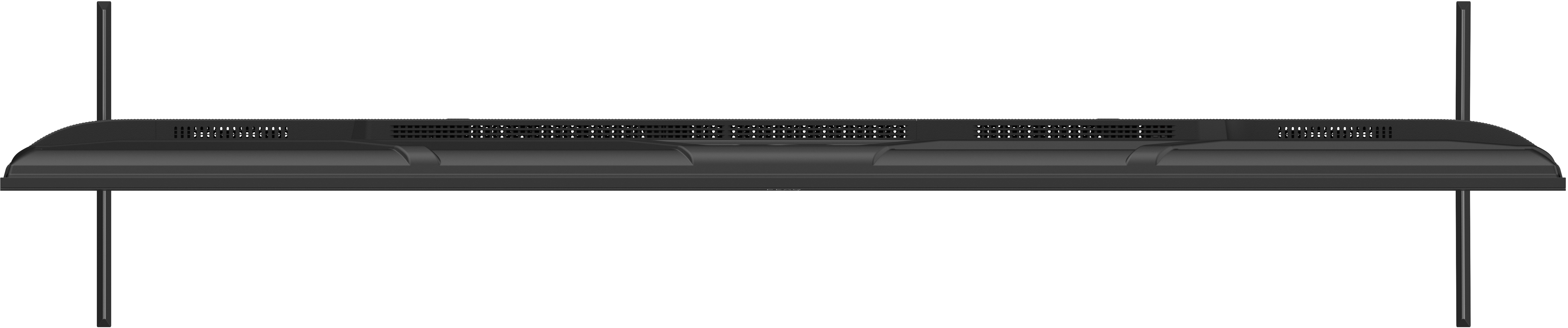 Un écran de télévision noir avec deux supports attachés.