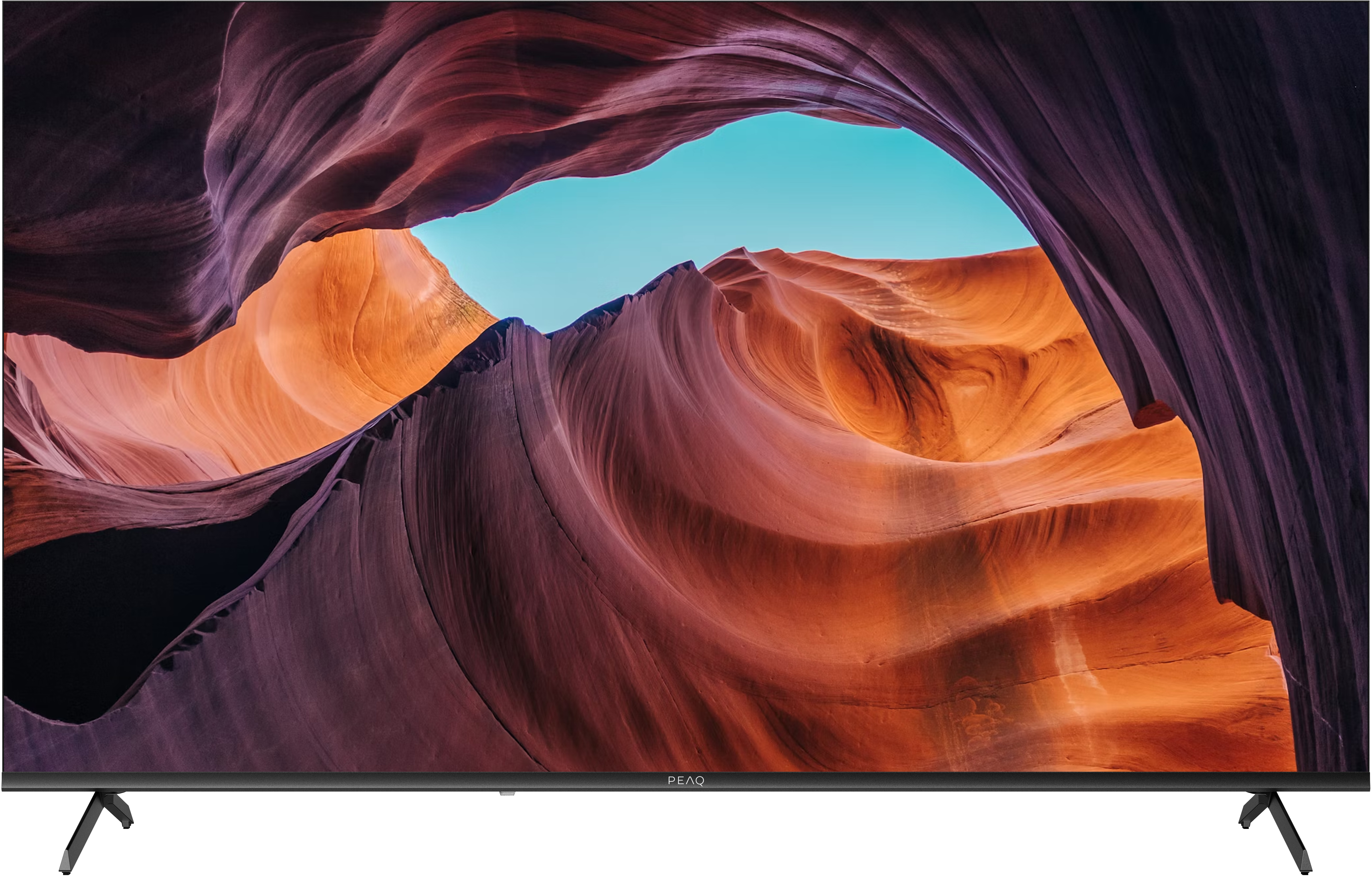 Ein Fernseher mit einer Schluchtlandschaft mit roten und orangefarbenen Felsformationen.
