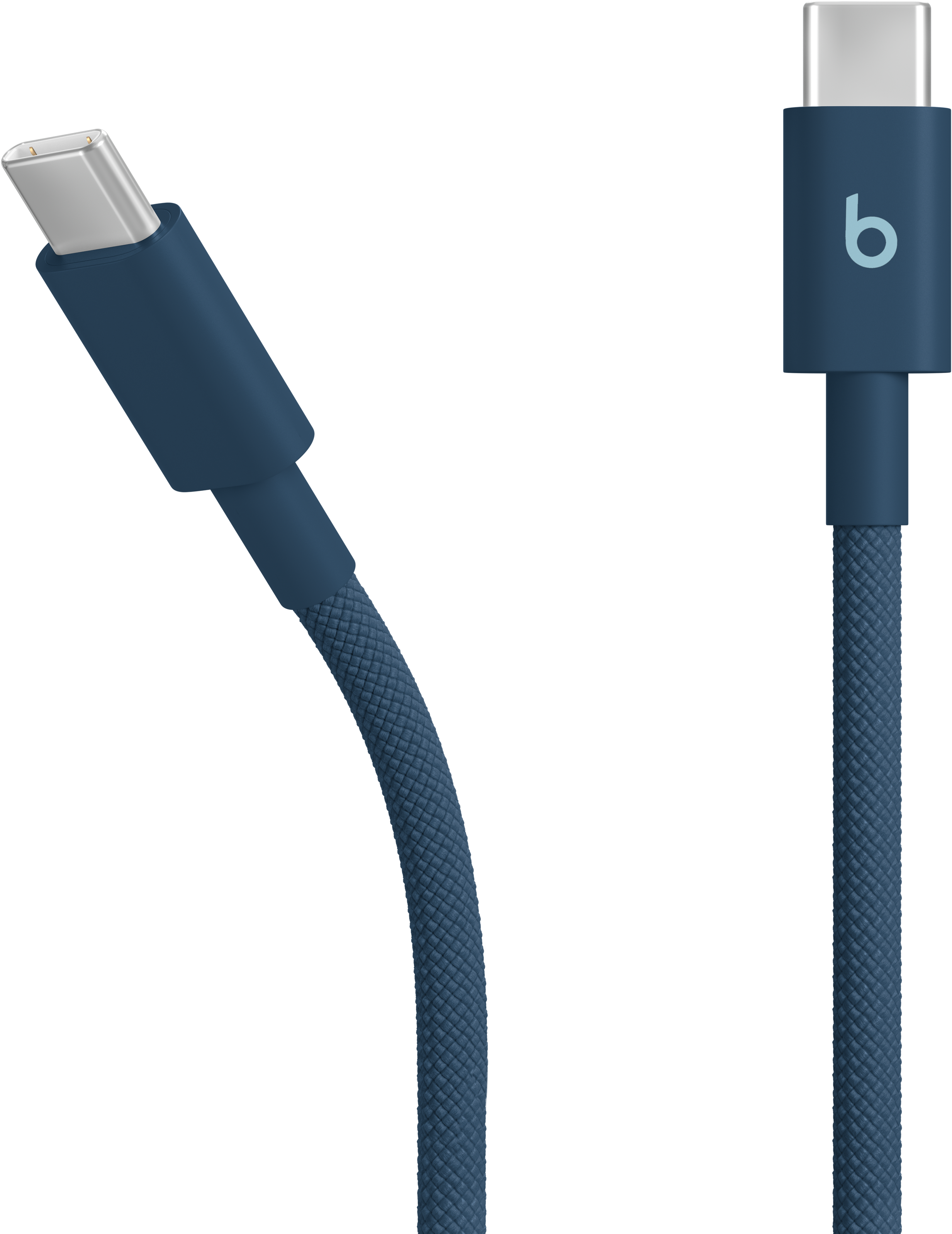 Blau geflochtenes USB-C-Kabel mit Beats-Logo.