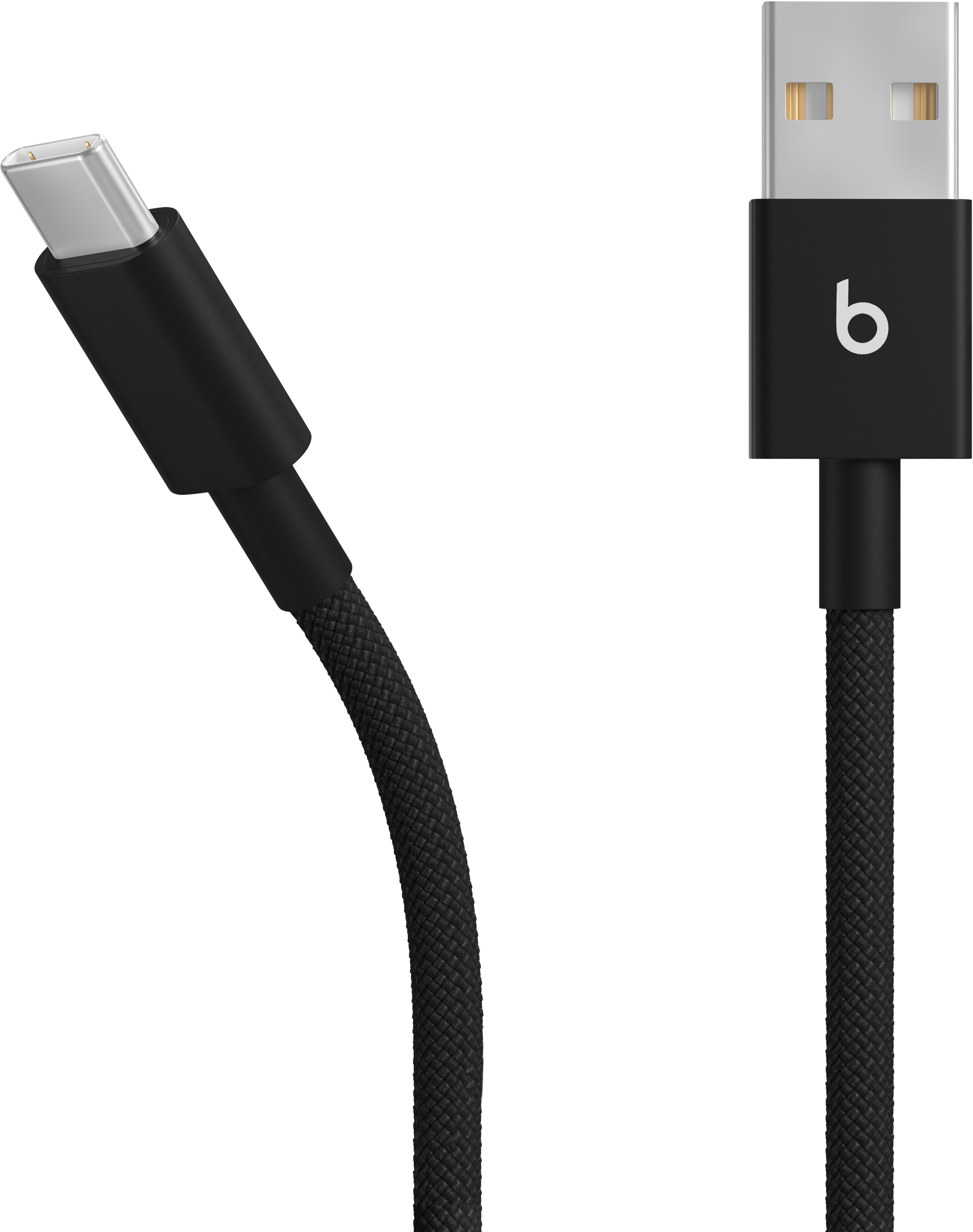 Ein schwarzes USB-Kabel mit einem USB-C-Anschluss an einem Ende und einem USB-A-Anschluss am anderen.