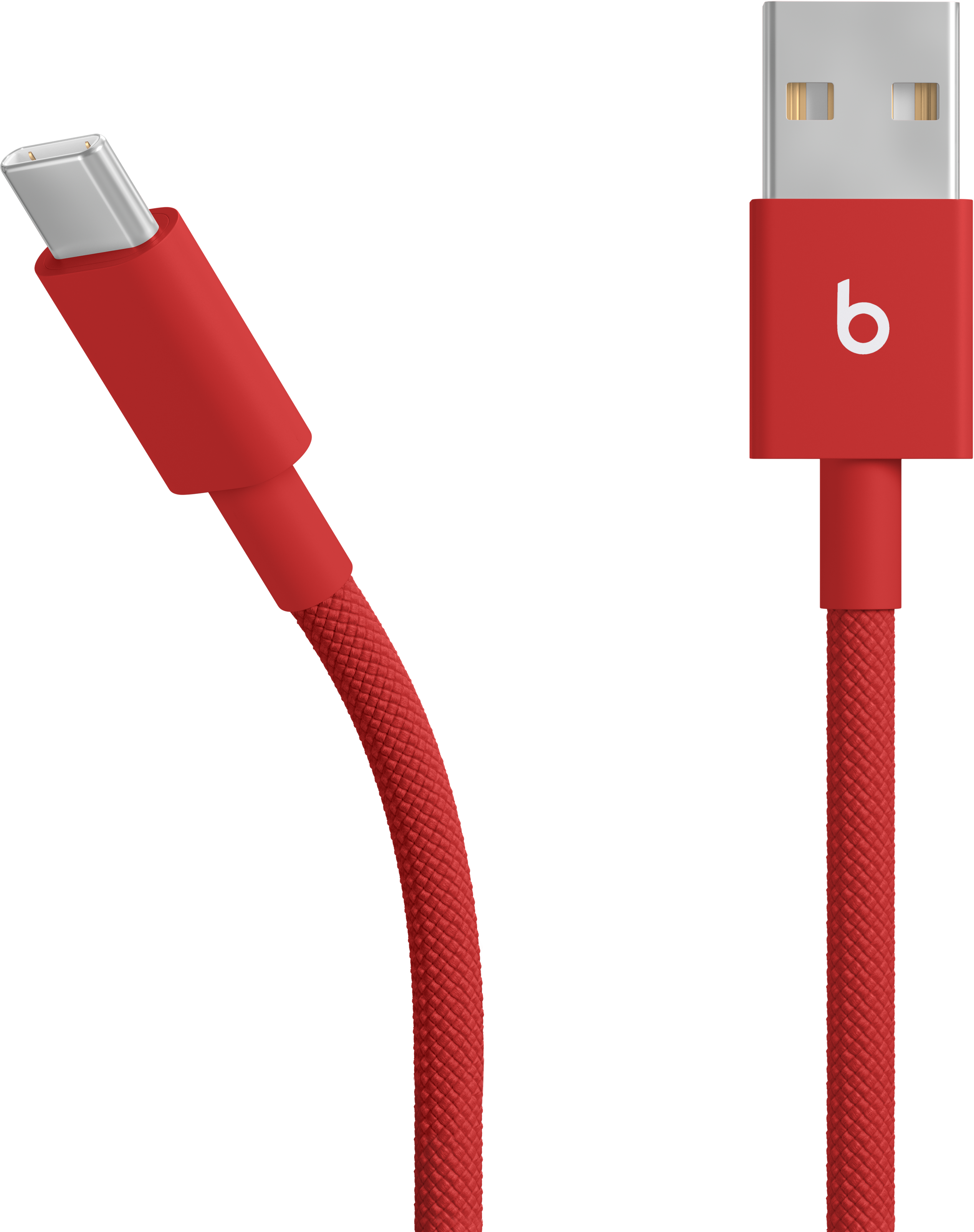 Ein rotes USB-C-zu-USB-A-Kabel mit weißem Logo auf schwarzem Hintergrund.