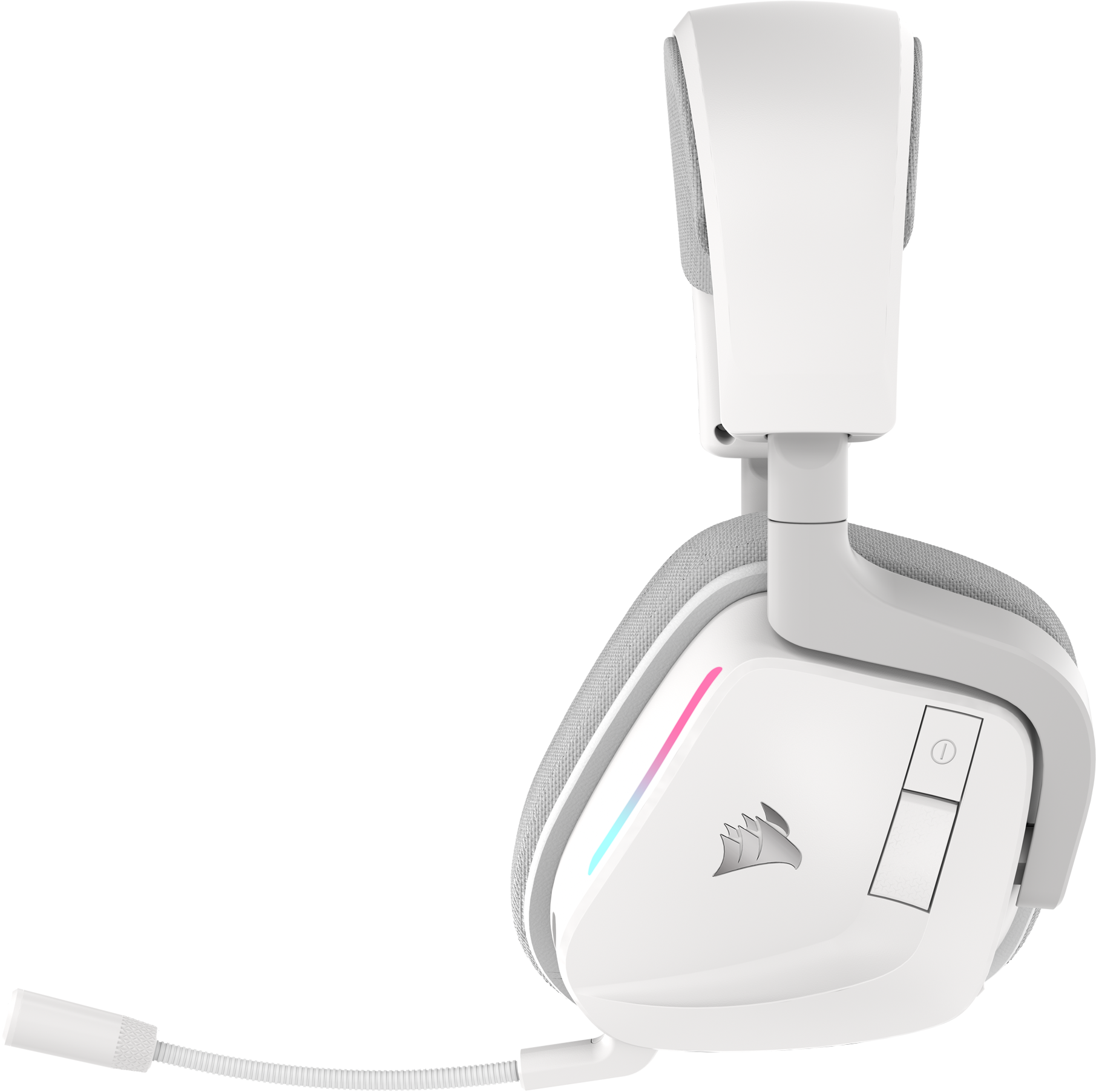 Casque de jeu blanc avec microphone. Design élégant et éclairage RGB sur le côté.