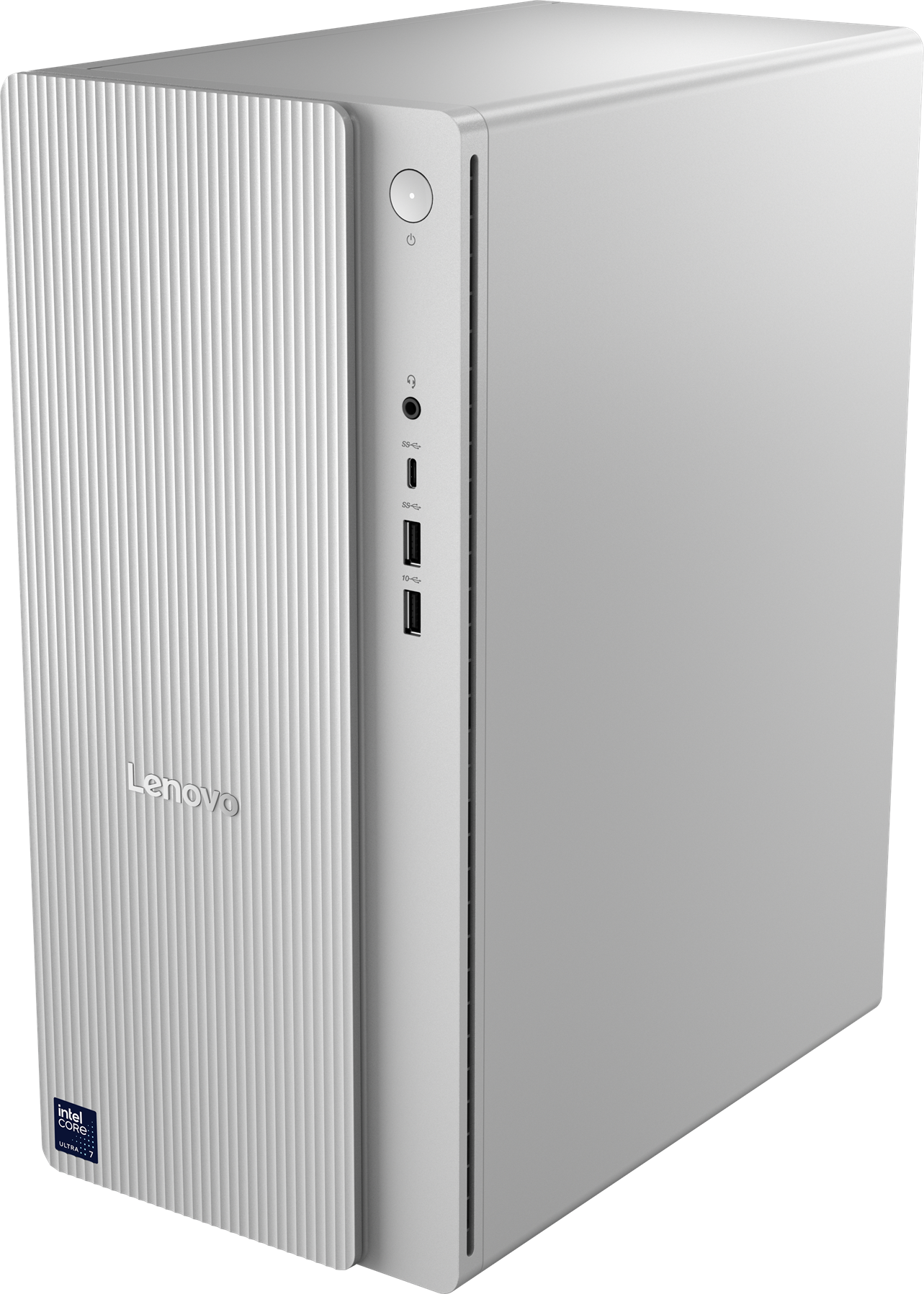 Ein weißer Lenovo Desktop-Computer.