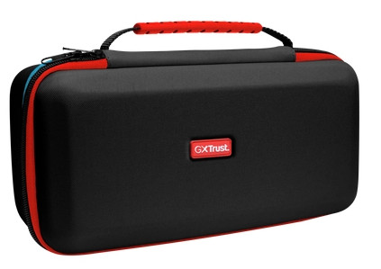 Czarna i czerwona torba transportowa z uchwytem i logo 'GxTrust'.