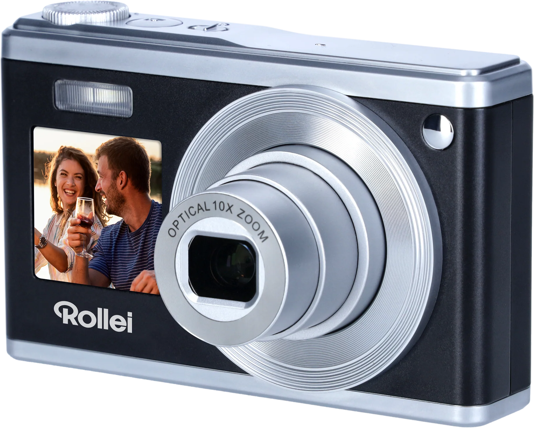 Eine Rollei Kamera mit einer Person auf dem Bildschirm.