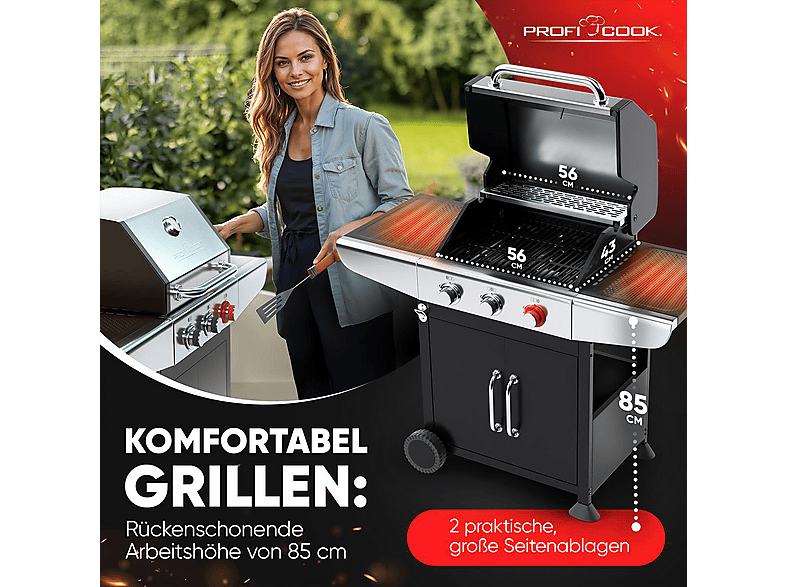 Profi Cook PC-GG 1310 3-Brenner Gasgriller B-Ware, Silber (10 kW) - B-Ware — Foto 3 von 5