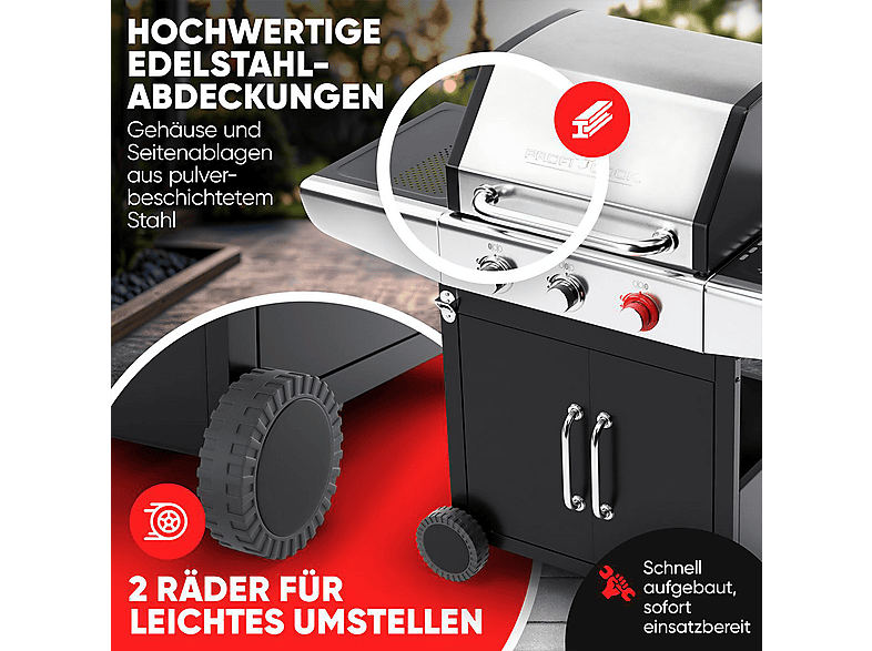 Profi Cook PC-GG 1310 3-Brenner Gasgriller B-Ware, Silber (10 kW) - B-Ware — Foto 5 von 5