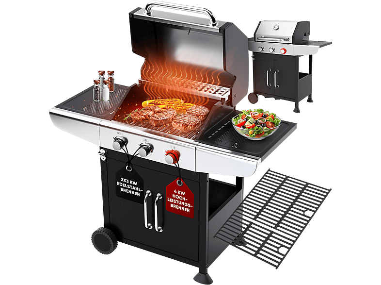 Profi Cook PC-GG 1310 3-Brenner Gasgriller B-Ware, Silber (10 kW) - B-Ware
