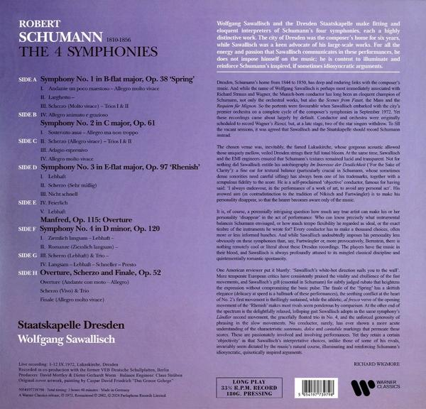 Robert Schumanns 4 Symphonien, Werke, mit Staatskapelle Dresden & Sawallisch. LP-Rückseite.