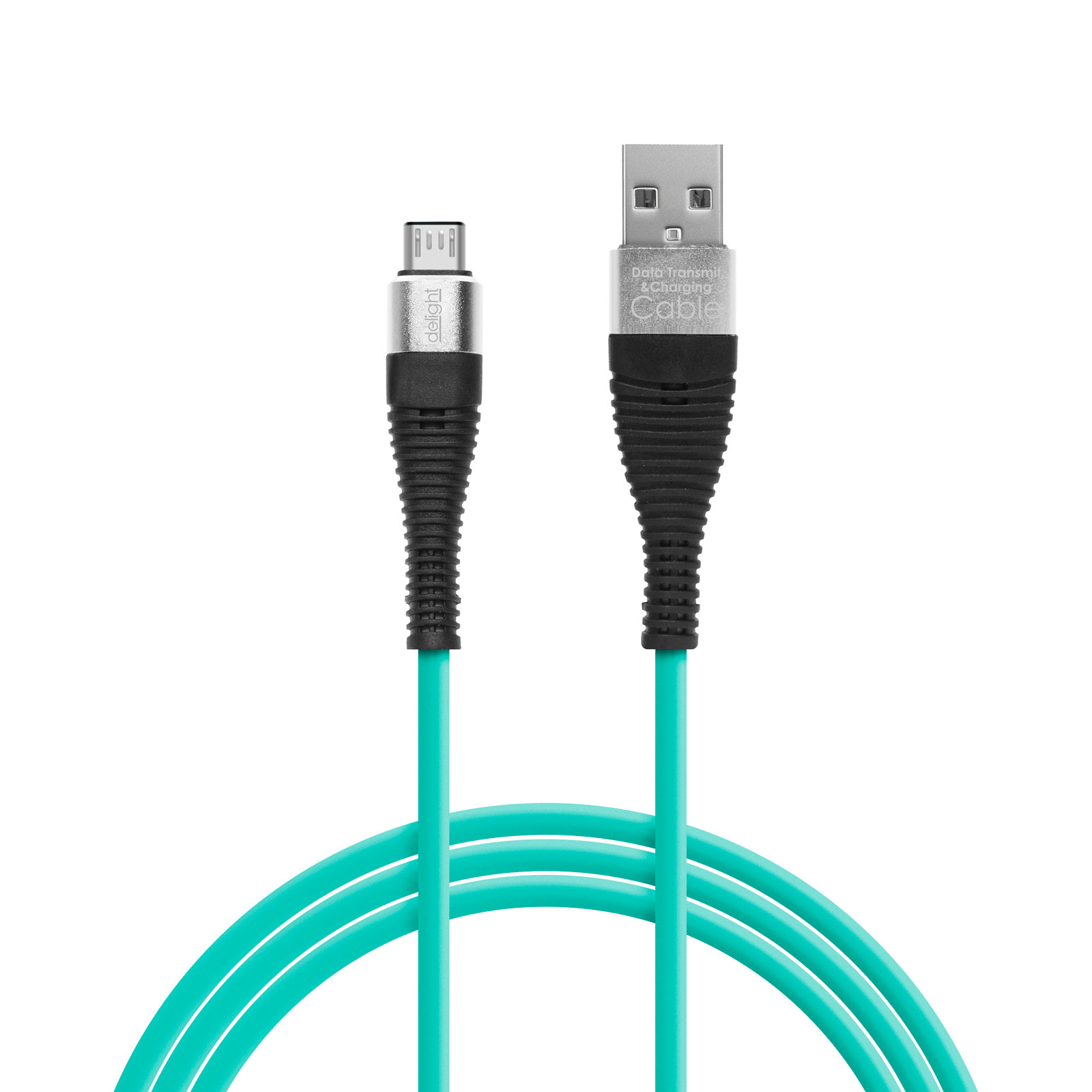 Türkiz töltőkábel USB-végekkel.