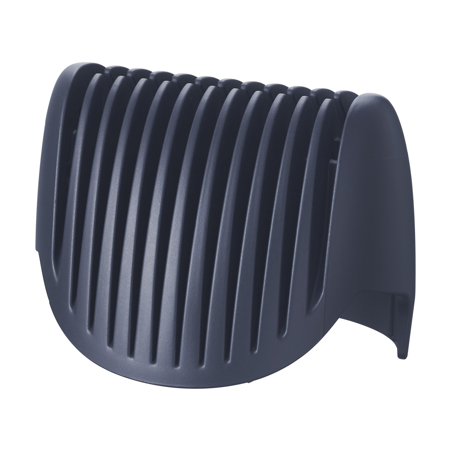 Un accessorio per testina del rasoio blu scuro con design a coste.