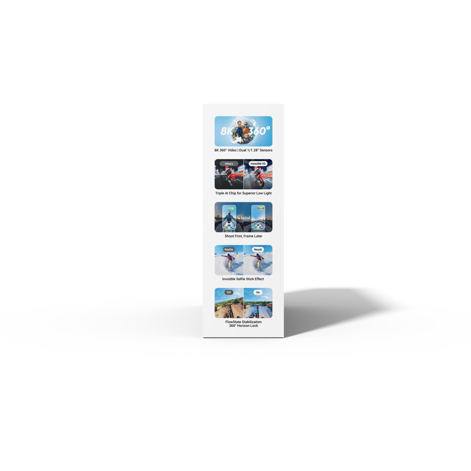 Image promotionnelle avec spécifications du produit, plusieurs photos d'un appareil photo.