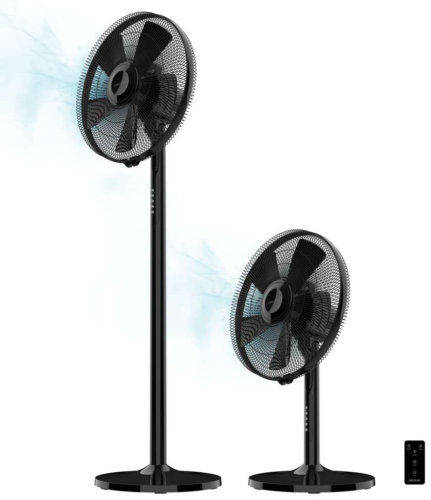 Két fekete ventilátor állványon.