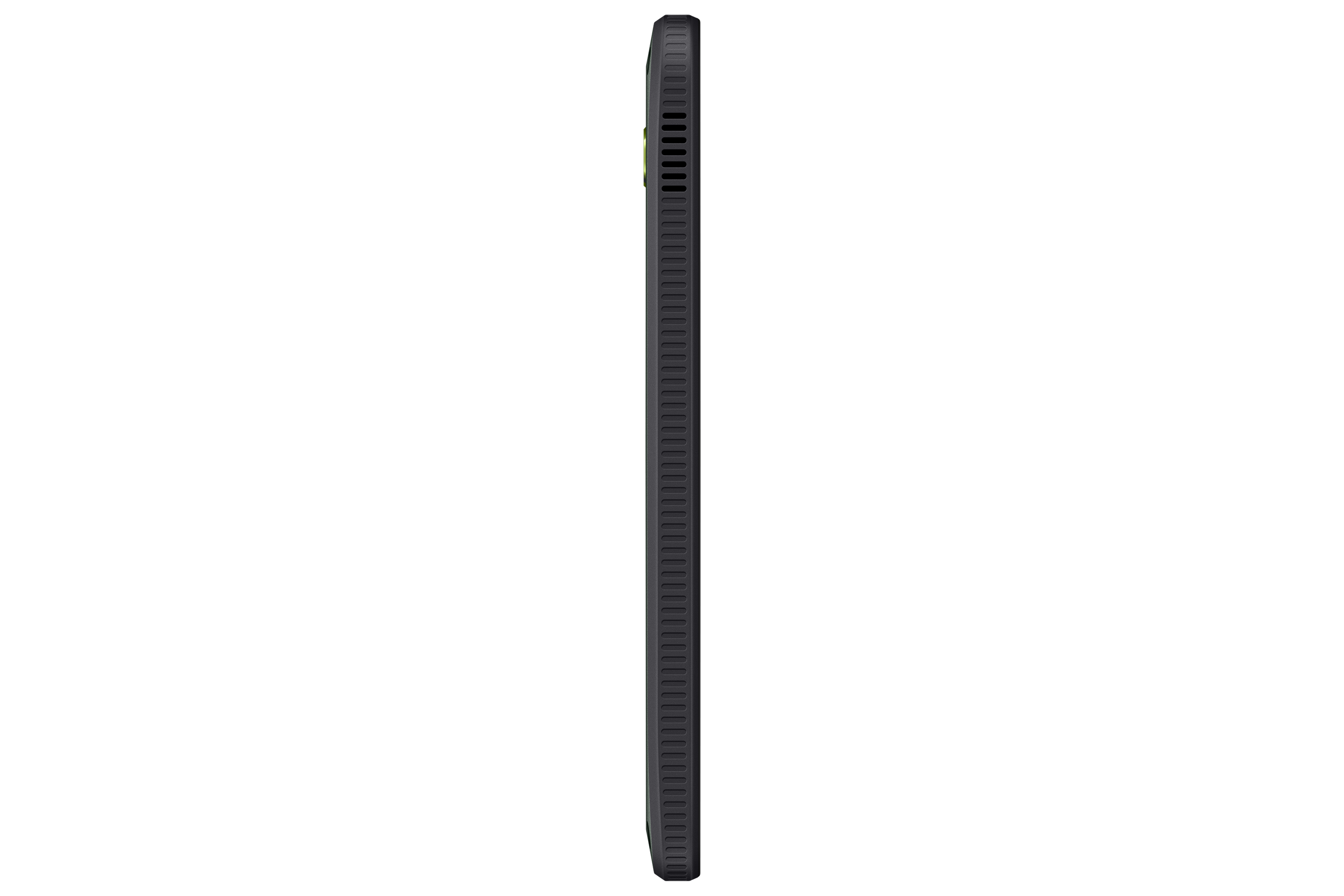 Tablet-Profilansicht. Schwarz, rechteckig, mit strukturierter Kante.