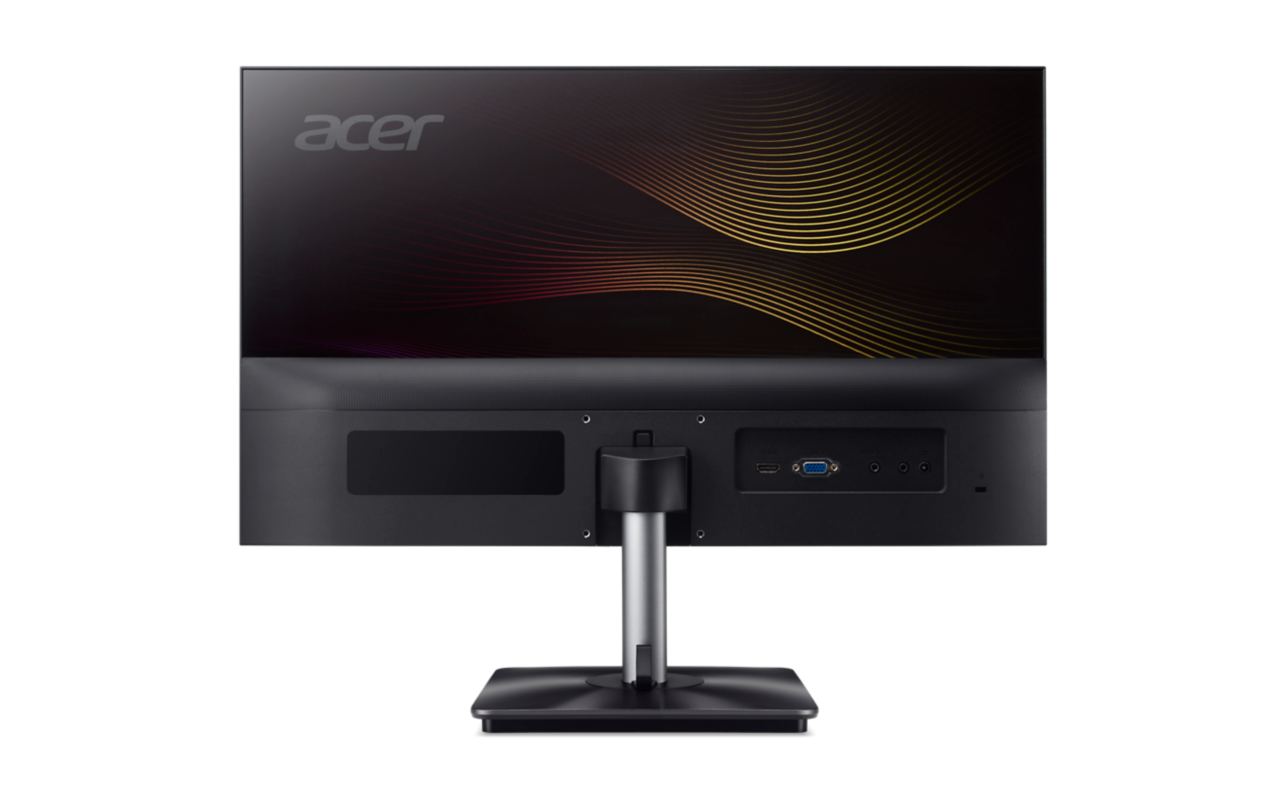 Egy fekete Acer számítógép monitor hátulja.