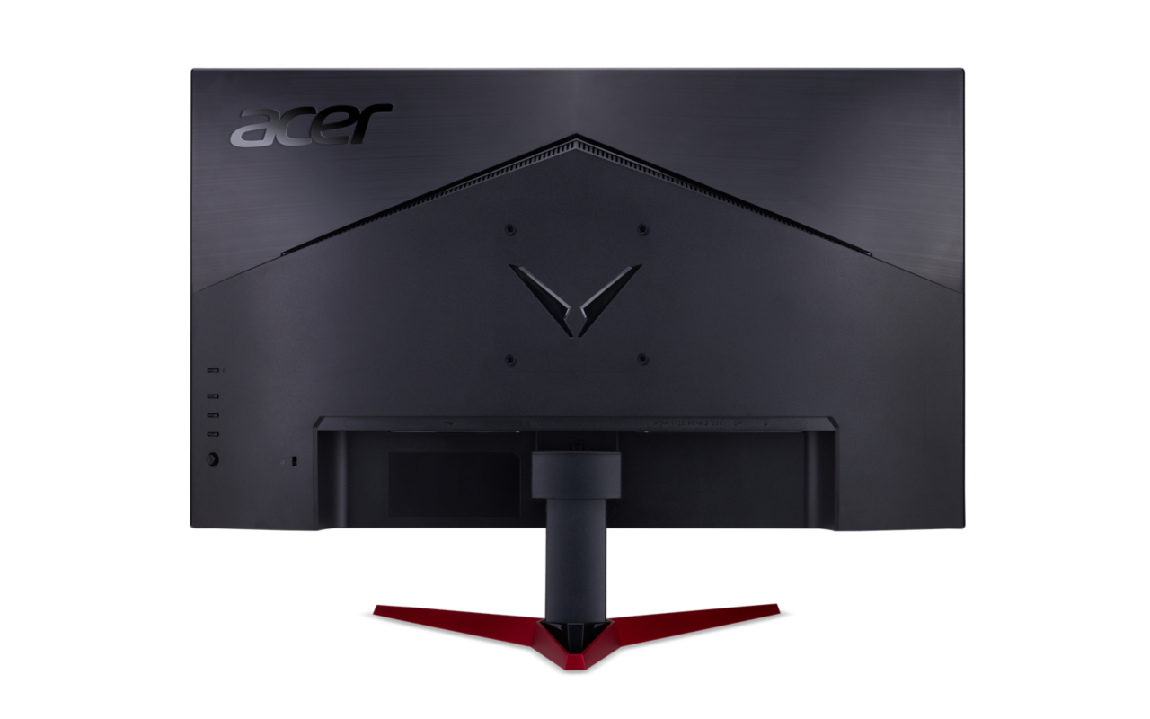 Egy fekete-piros Acer monitor hátulja fekete háttéren.