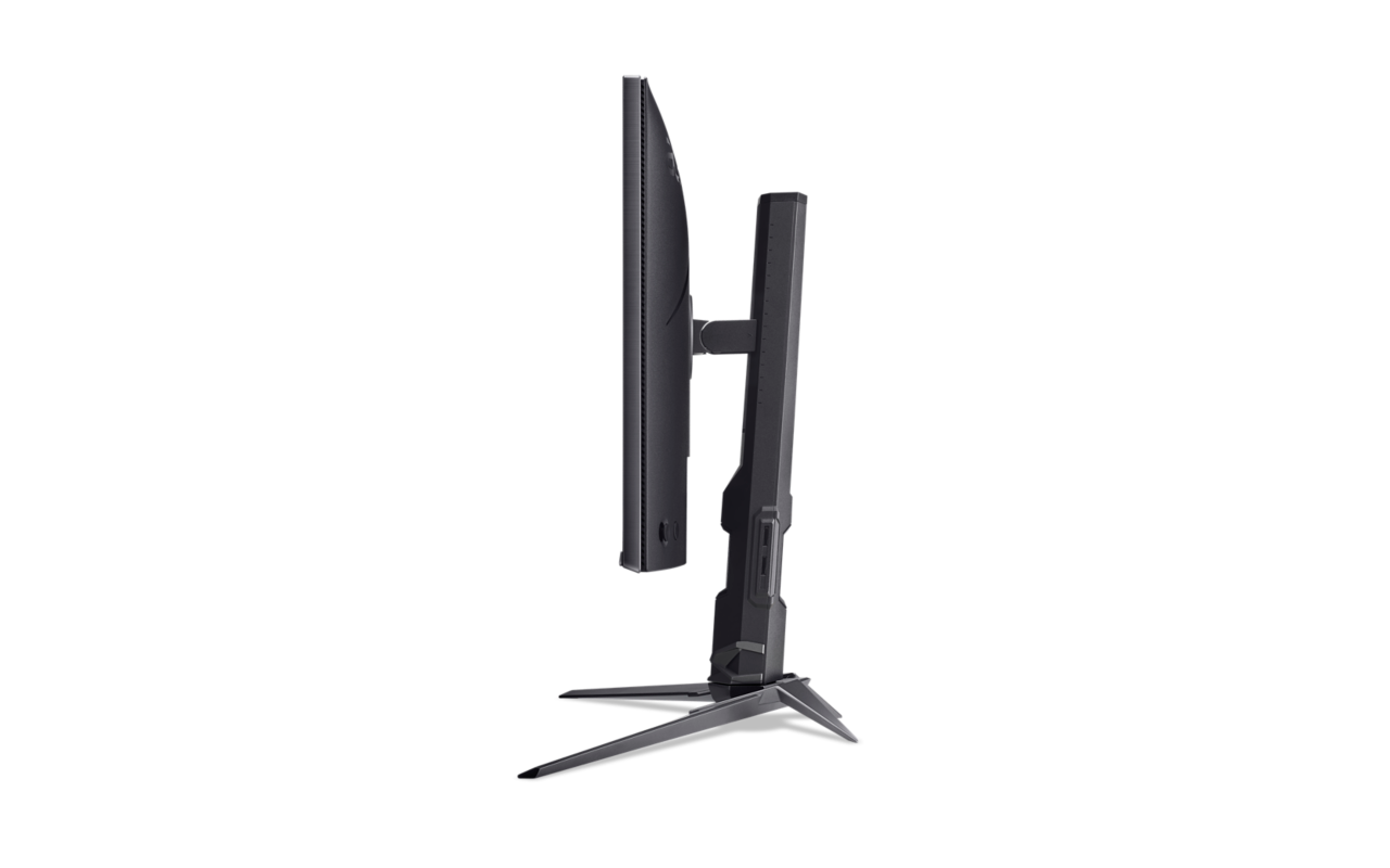 Monitor, oldalsó nézet, szögben, a tartólábat mutatja.