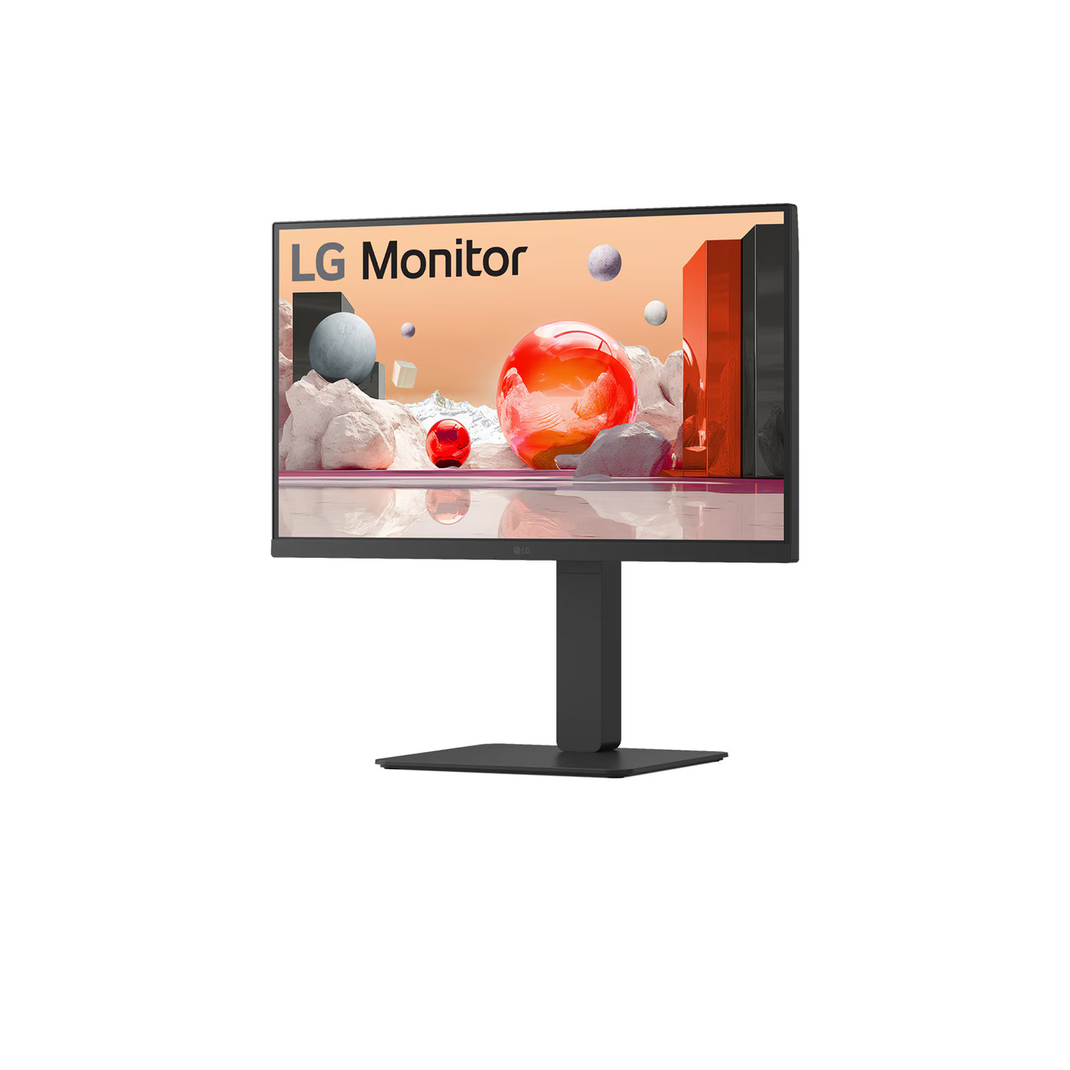 Un moniteur LG affiche de l'art coloré. Le moniteur est noir, avec un pied noir.