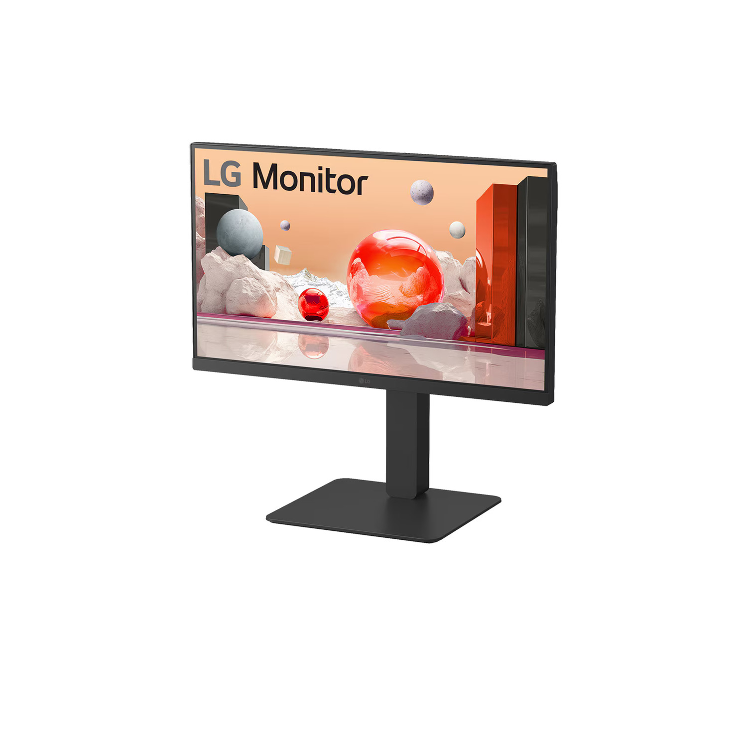 Moniteur LG avec formes colorées abstraites sur écran et pied noir.