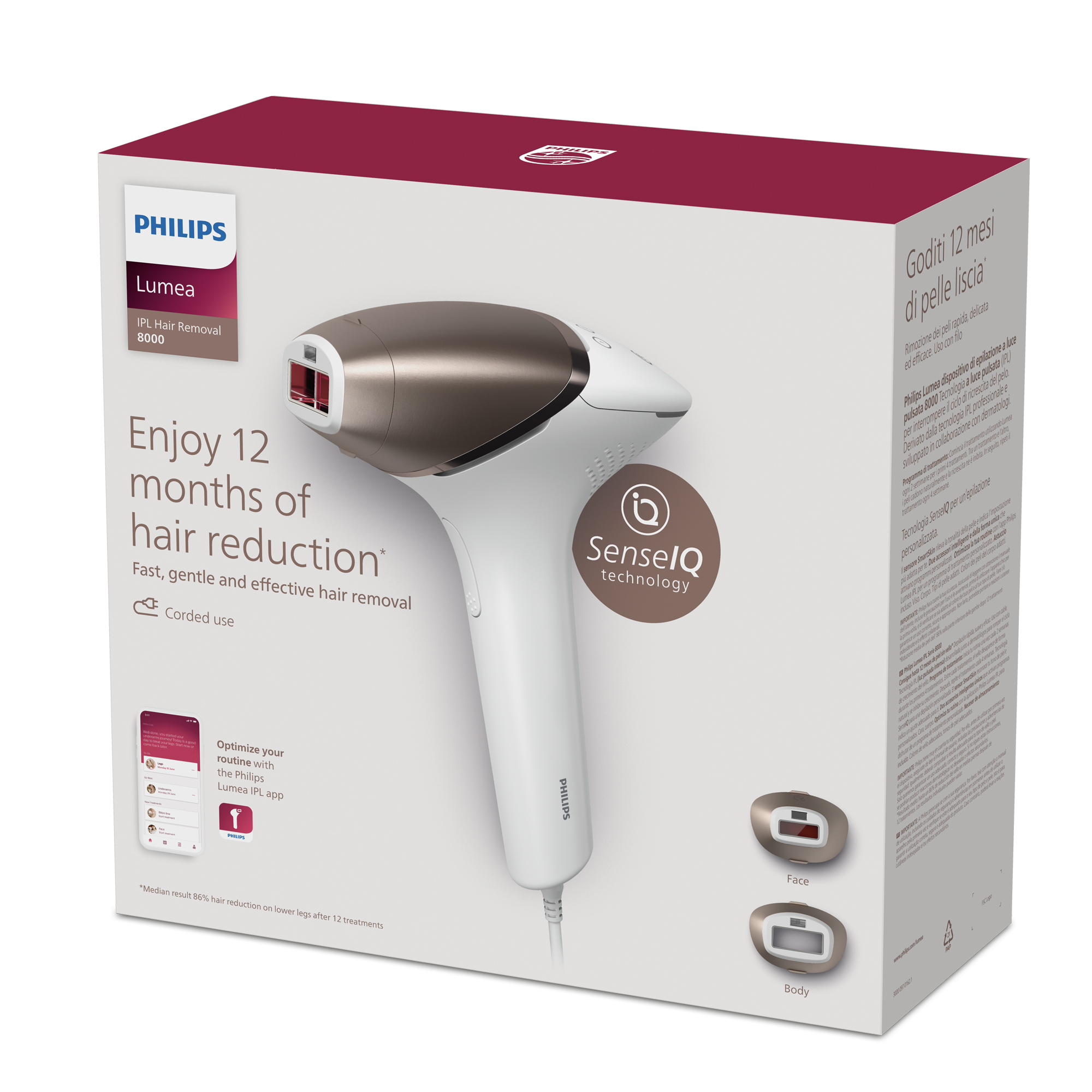 Caja con un dispositivo de depilación Philips Lumea.