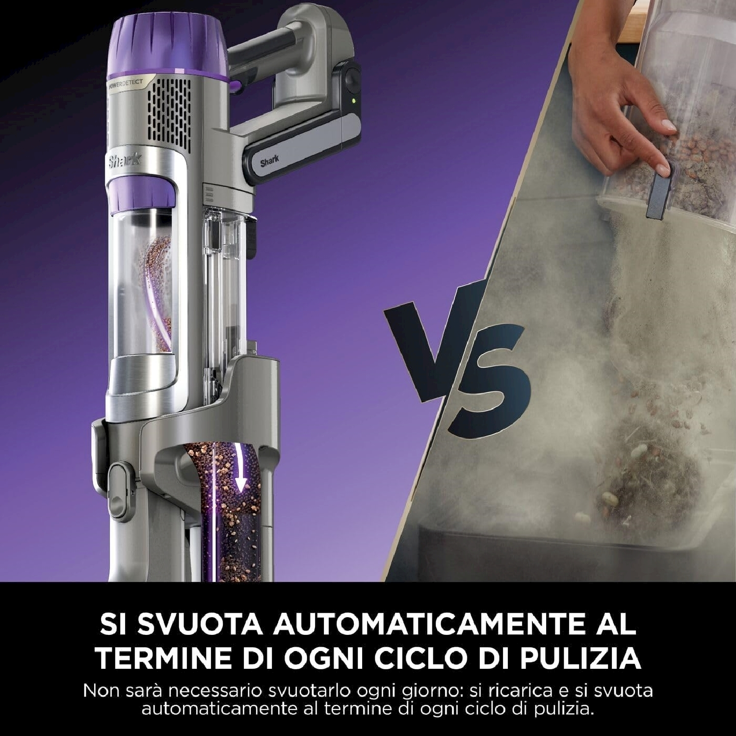 Un'immagine che mostra un aspirapolvere con funzione di svuotamento automatico. Confronto dell'aspirapolvere.
