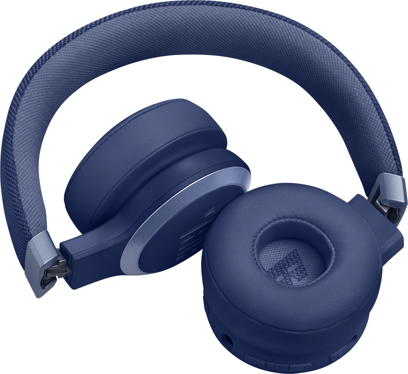 Casque JBL bleu sur fond noir. Le casque est de type circum-auriculaire, avec un bandeau et des coussinets recouverts de tissu.