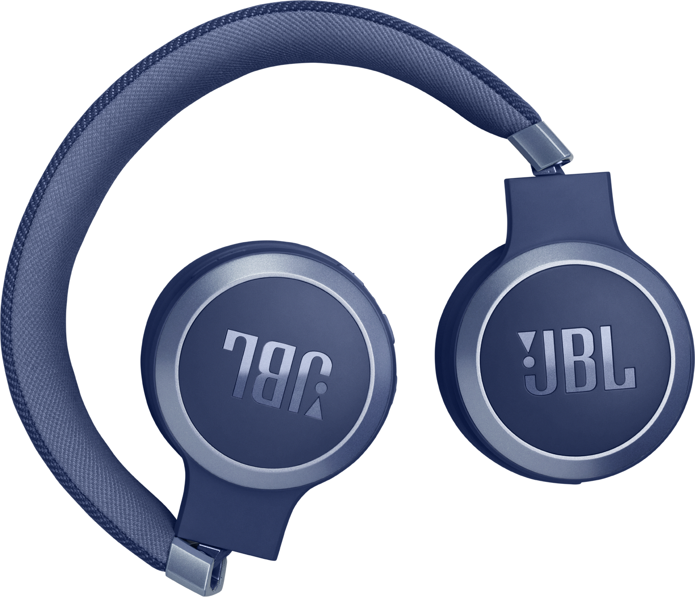 Casque JBL bleu sur fond noir.