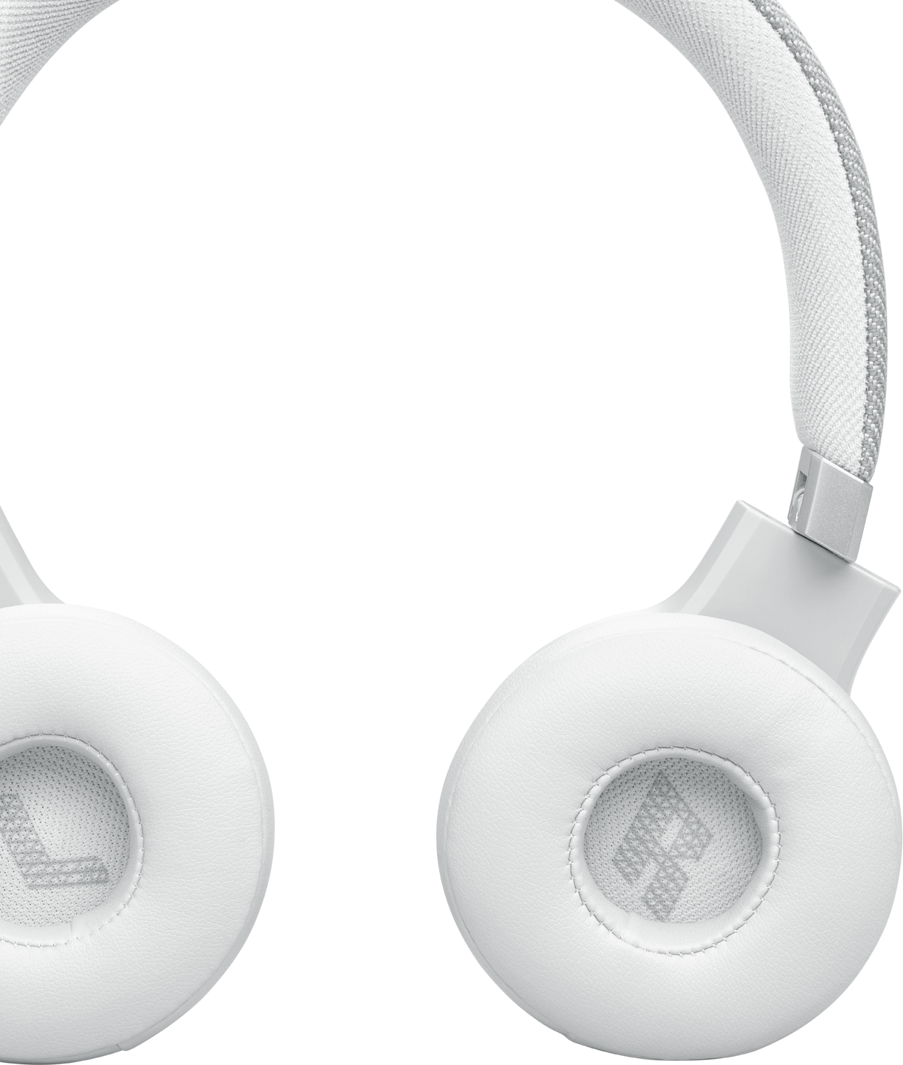 Casque blanc avec oreillettes étiquetées 'L' et 'R'. L'arceau est blanc et texturé.