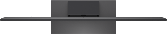 Egy fekete soundbar eszköz felülnézete fekete felületen, falra szerelve.