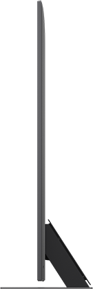 Egy karcsú, vékony fekete TV oldalsó nézete. Minimalista design.