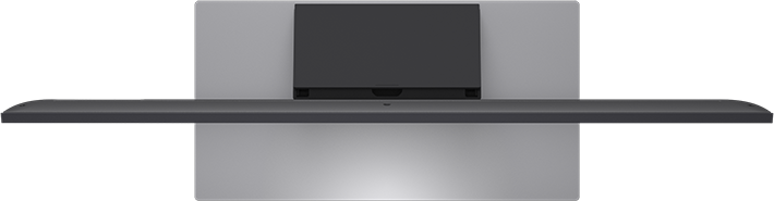 Felülnézet egy TV-ről és soundbar-ról szürke és fekete háttér előtt. Tiszta, minimalista design.