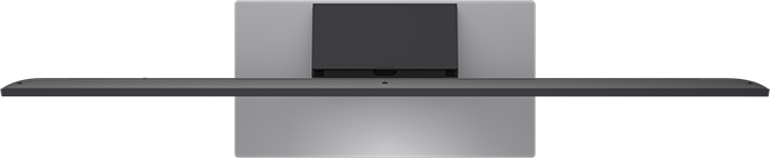 Egy fekete soundbar központi képernyővel és két ezüst oldallappal, felülről nézve.
