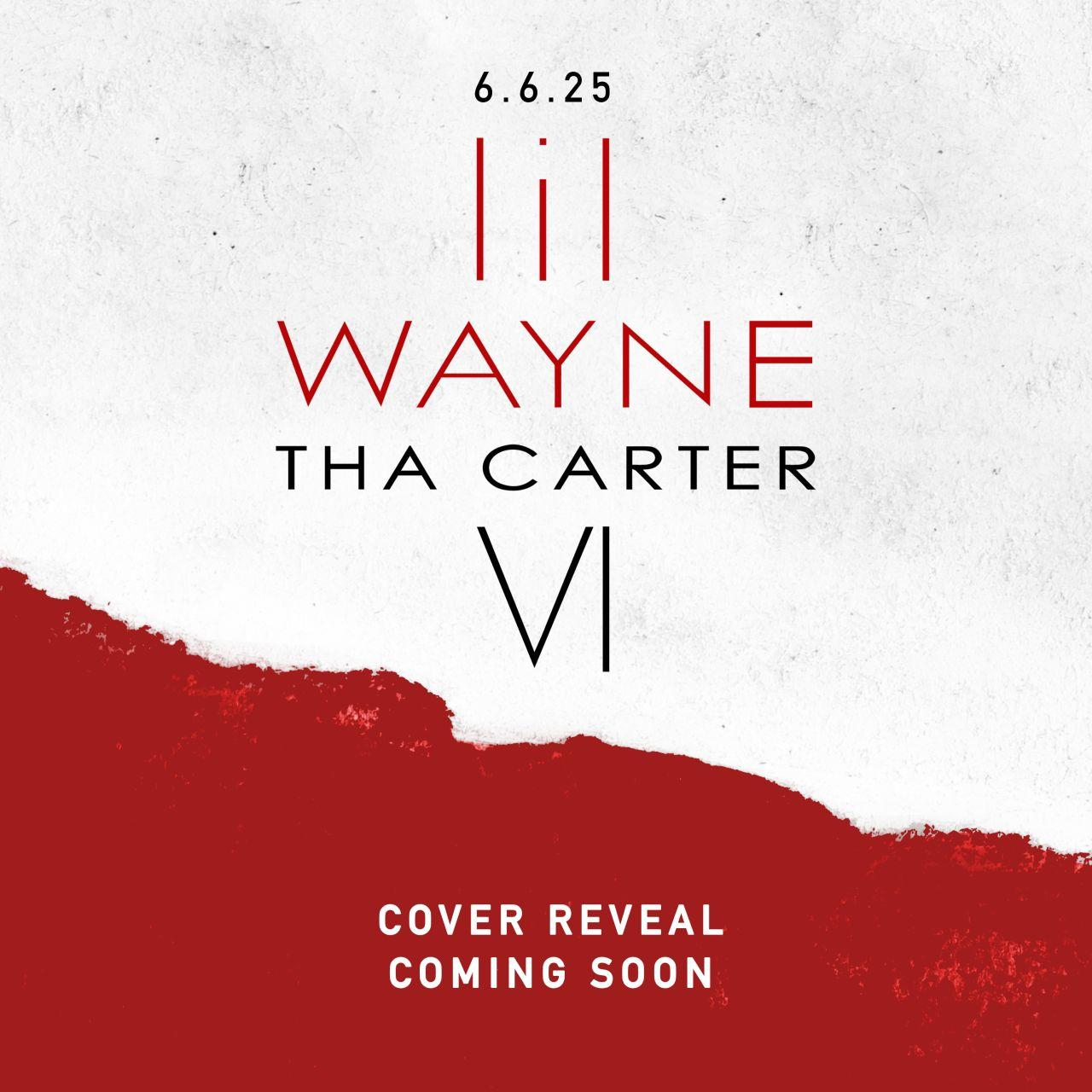 Pochette de l'album de Lil Wayne : design rouge et blanc avec texte pour 'Lil Wayne Tha Carter VI'.