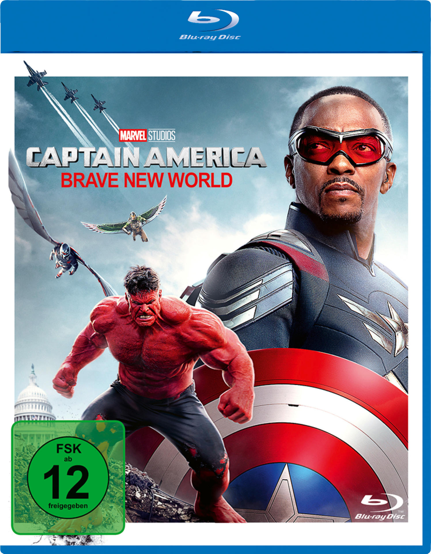Blu-ray Disc Cover, Captain America und Red Hulk Charaktere. Rote, blaue und weiße Farben.