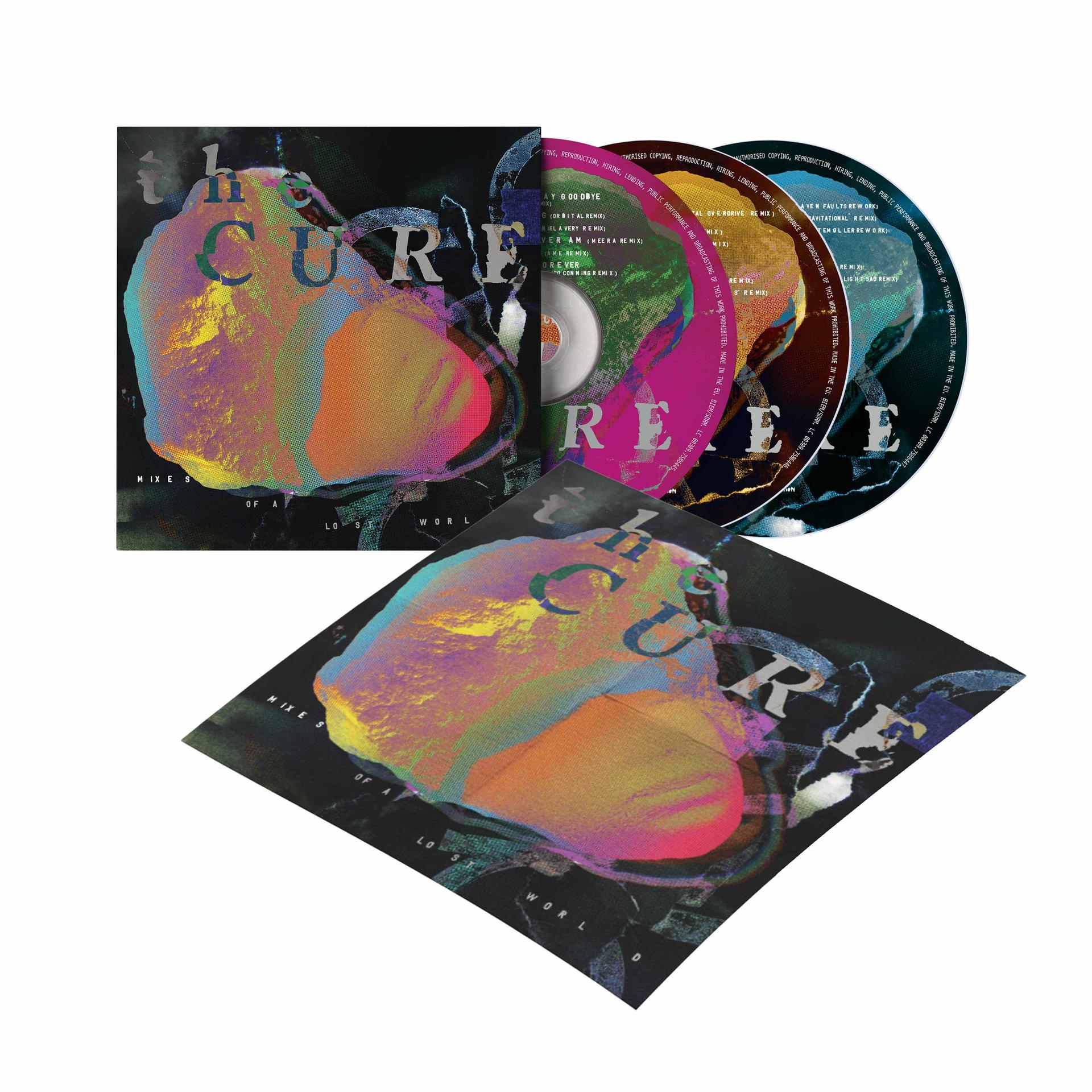 Album cover and three CDs, with a colorful abstract design and the word 'CURE'.