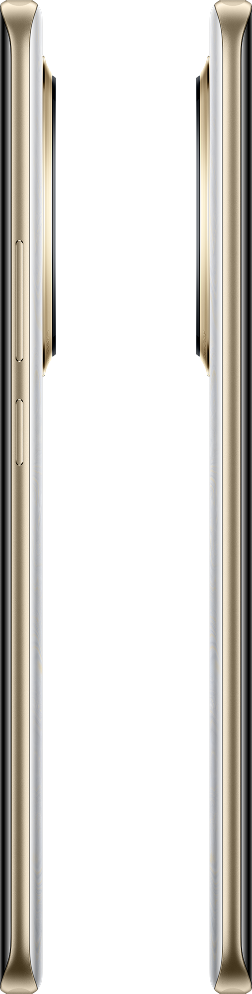 Két arany színű telefon áll egymás mellett, fekete háttér előtt.