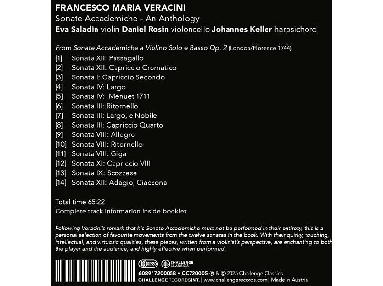 Thumbnail - Eva Saladin; Johannes Keller; Daniel Rosin - Francesco Maria Veracini: Sonate Accademiche Op.2 (CD)