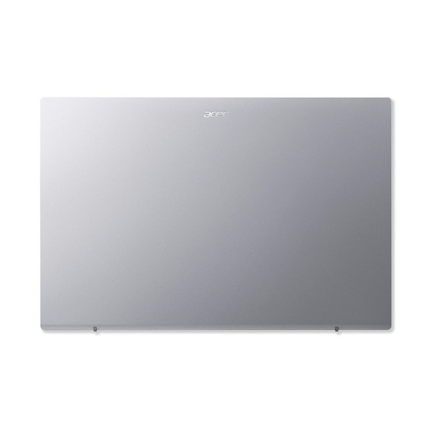 Cubierta plateada de laptop Acer. Superficie lisa con logo Acer arriba.