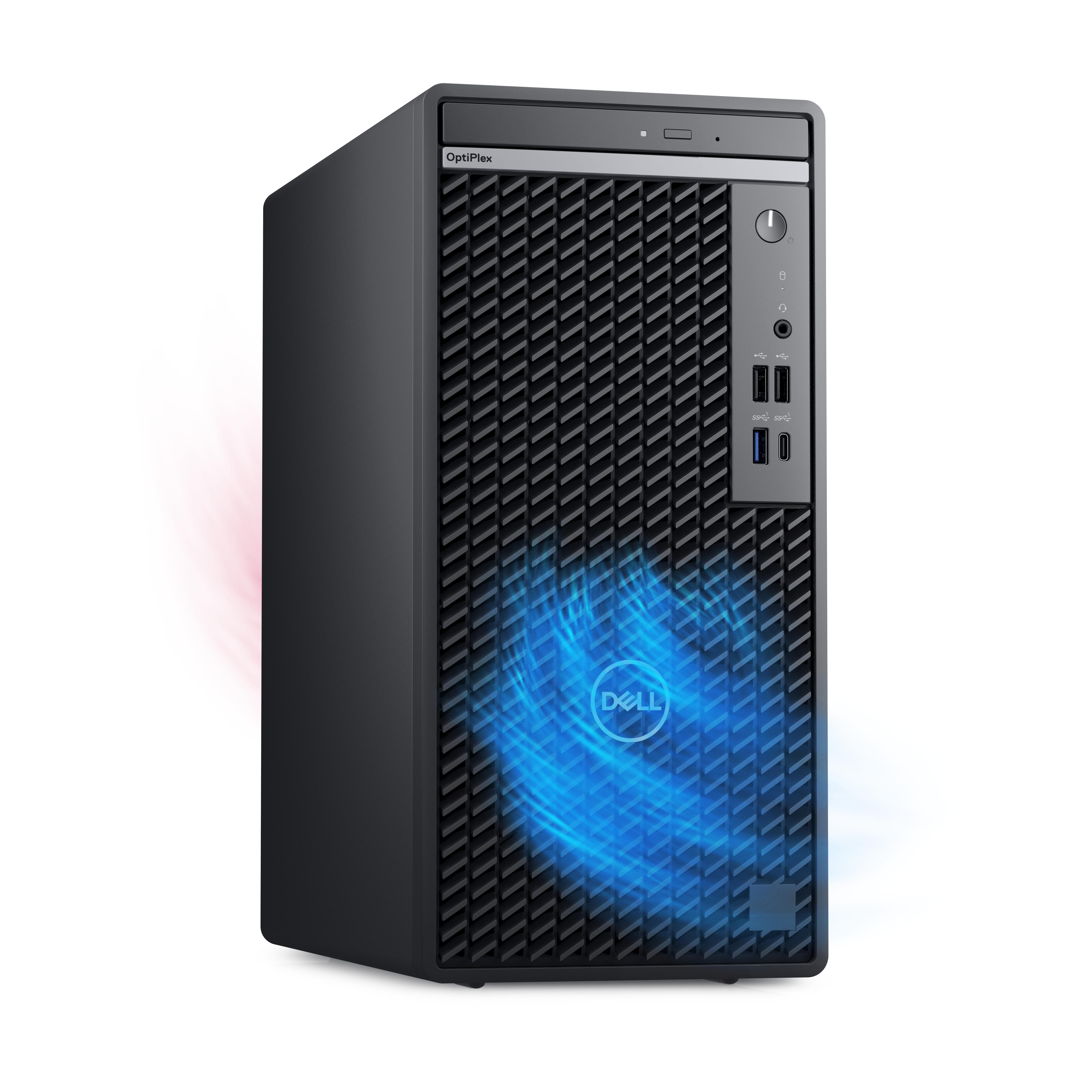 Dell OptiPlex Desktop-Computer. Schwarzes Gehäuse, Dell-Logo vorne.
