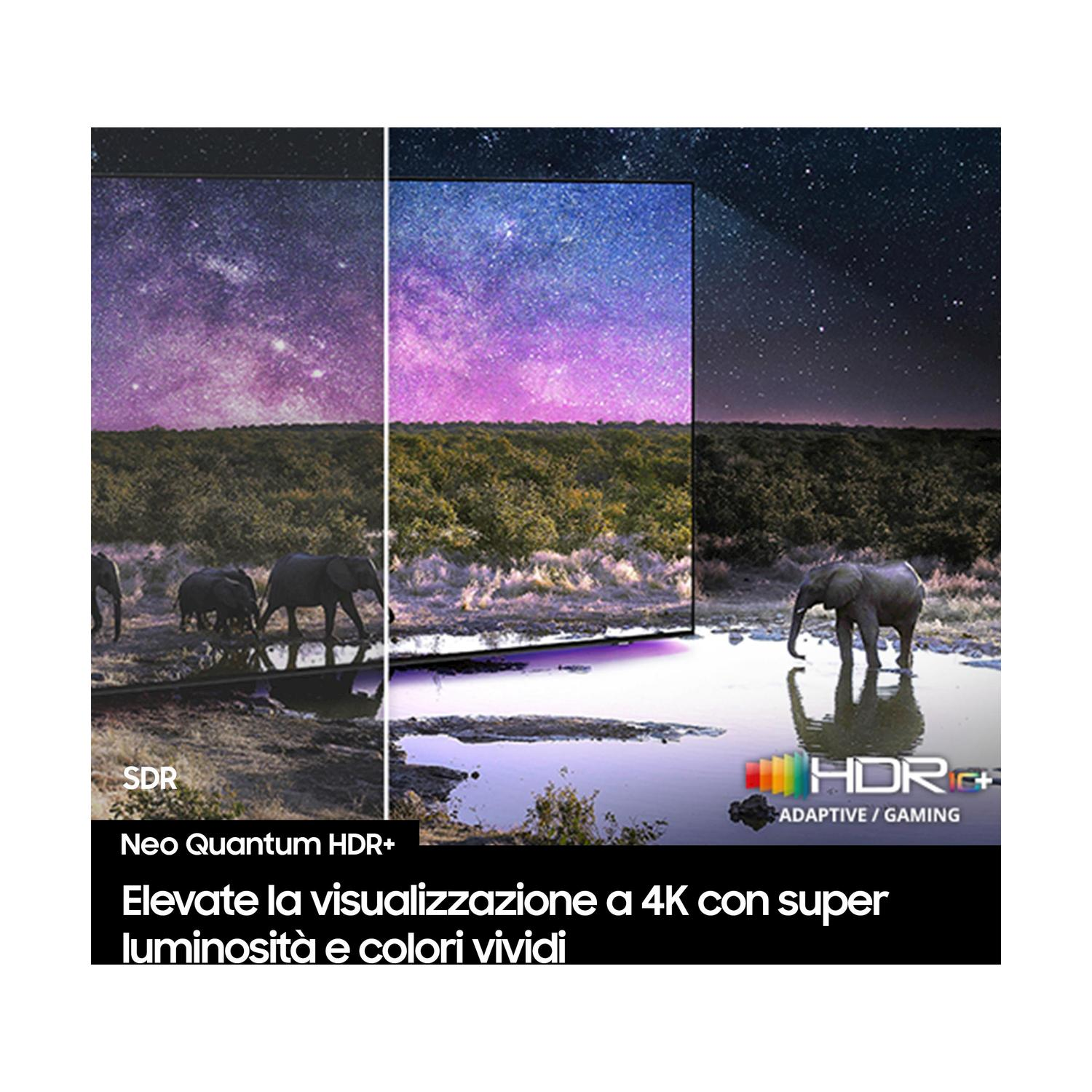 Uno schermo TV mostra due scene diverse: un cielo notturno e una scena della foresta.