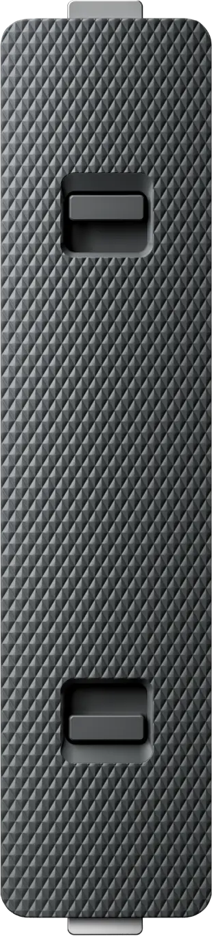 Un interrupteur gris foncé texturé. Deux rectangles noirs.