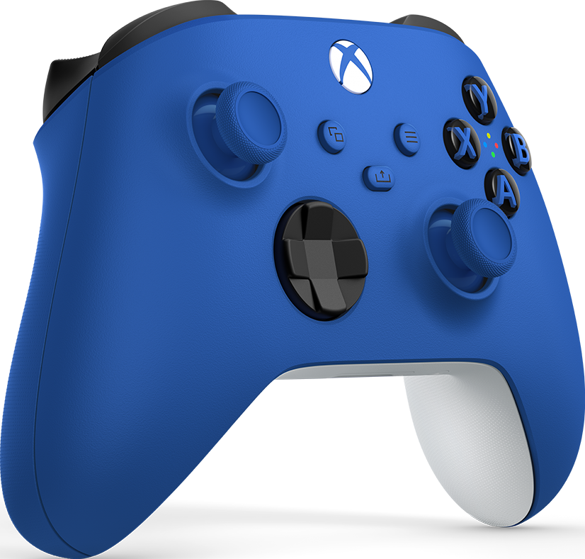 Ein blauer Xbox-Controller mit Knöpfen und Joysticks, mit dem Xbox-Logo.